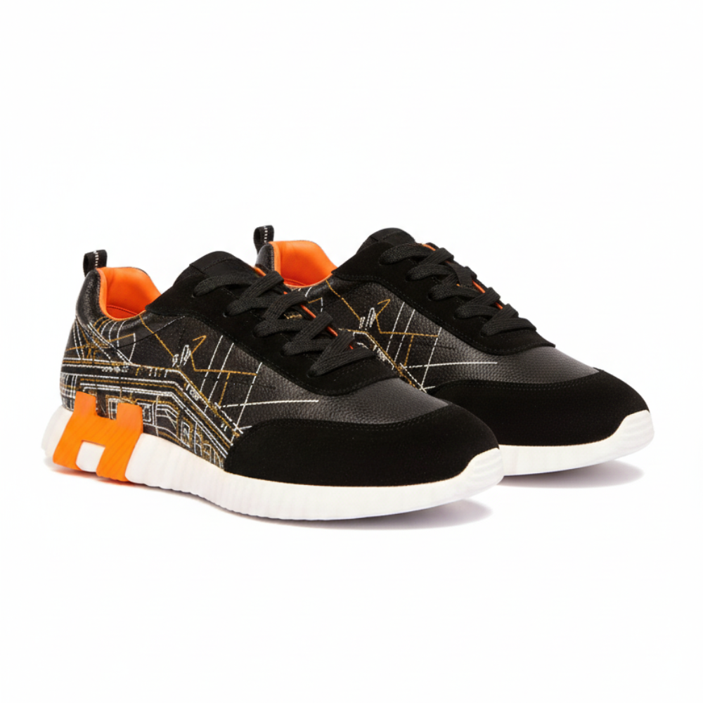 Sneakers Sport Noir Orange Semelle Blanche